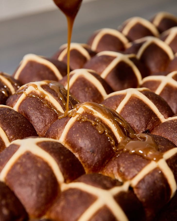 The sticky date and butterscotch hot cross buns from Knead On Benson 