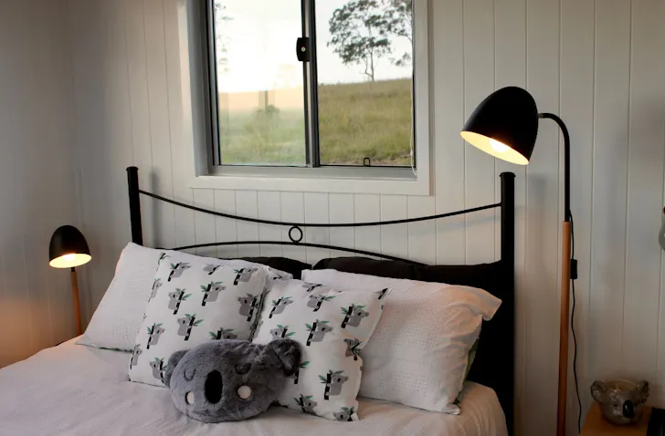 The bedroom at Koala Cabin best farm stays near Brisbane