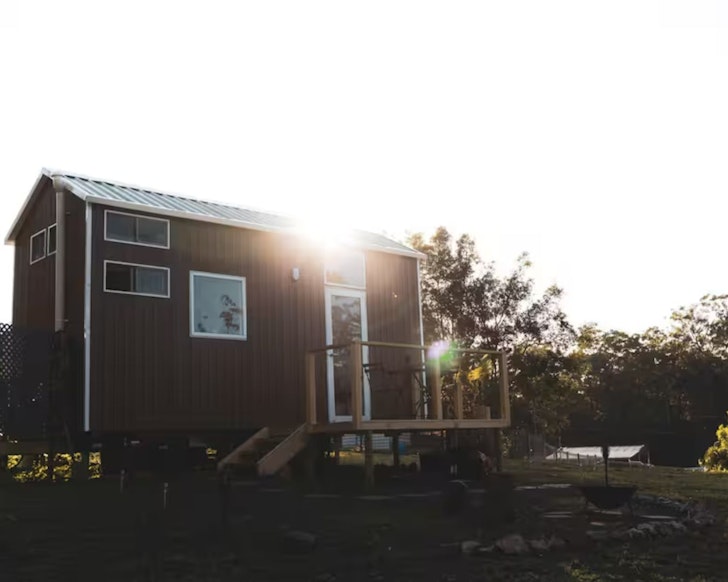 An exterior view of Kookaburra Cabin one of the best tiny houses in Australia