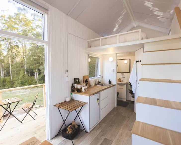 The interior of Kookaburra Cabin tiny home in South East Queensland