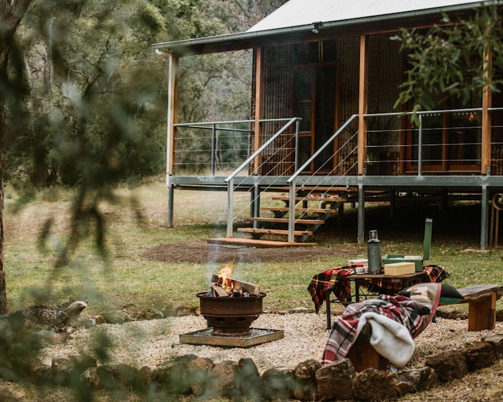 The fire pit outside Kumbogie Cabin best NSW farm stays