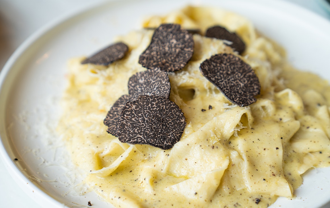 creamy pasta covered in truffles