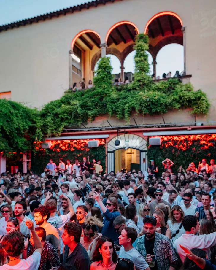 People packed into the square of open-air nightclub La Terrazza. 
