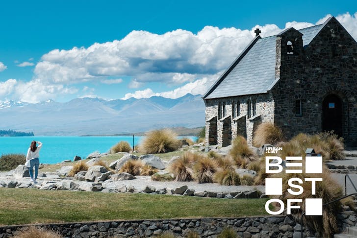 An Insta-worthy Church of the Good Shepherd sits on the lakefront with spellbinding mountain vistas in the background. 