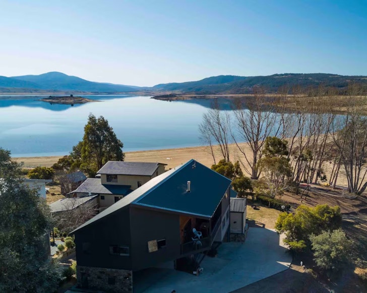 An aerial view of Lakefront@Tyrolean Airbnb one of the best accommodation options in Jindabyne close to the lake