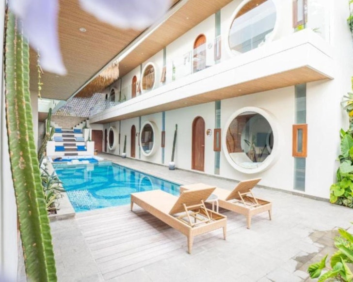 The rooms with portholes at Larose Boutique Camp best villas Canggu