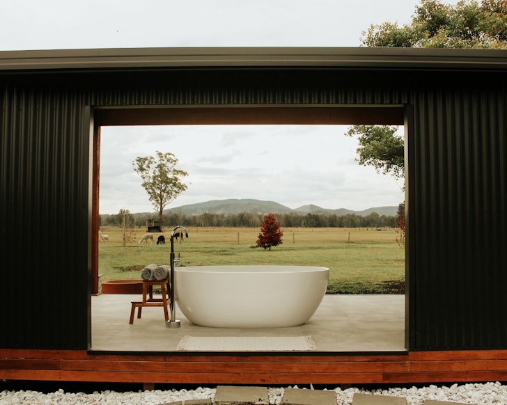 A view of the outdoor bath at Laurina Estate B&B best NSW farm stays