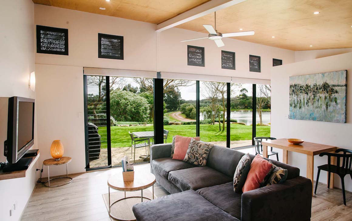 the interior of one of the chalets at Petra Olive Oil Estate