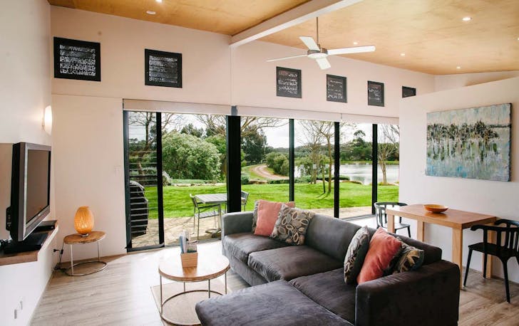 the interior of one of the chalets at Petra Olive Oil Estate