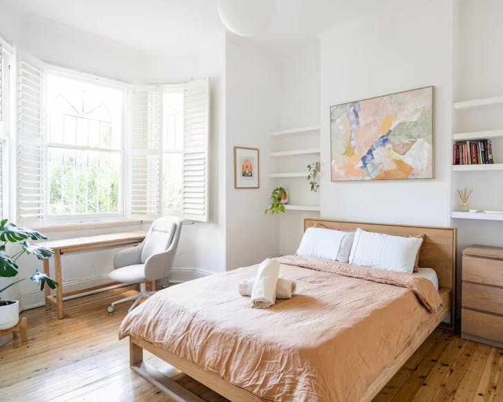A view of the bedroom at the Light Filled Short Term Rental at Enmore, Sydney