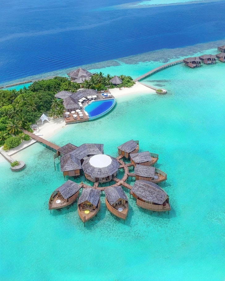 An areial view of Lily Beach Resort and Spa one of the best Maldives hotels
