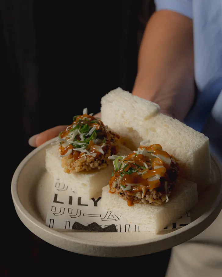 Chicken karaage sandos at LILYMU.