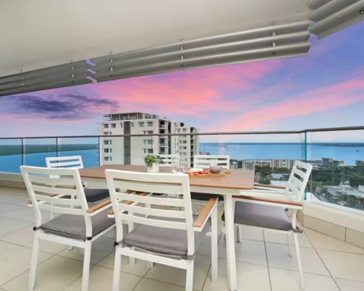 Aview of the water from the balcony of Limani one of the best Darwin Airbnbs