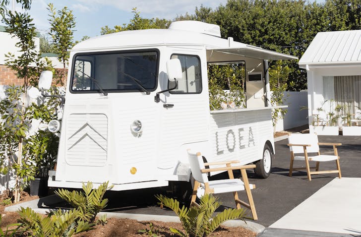 LOEA Hotel's citron-style, check-in truck.