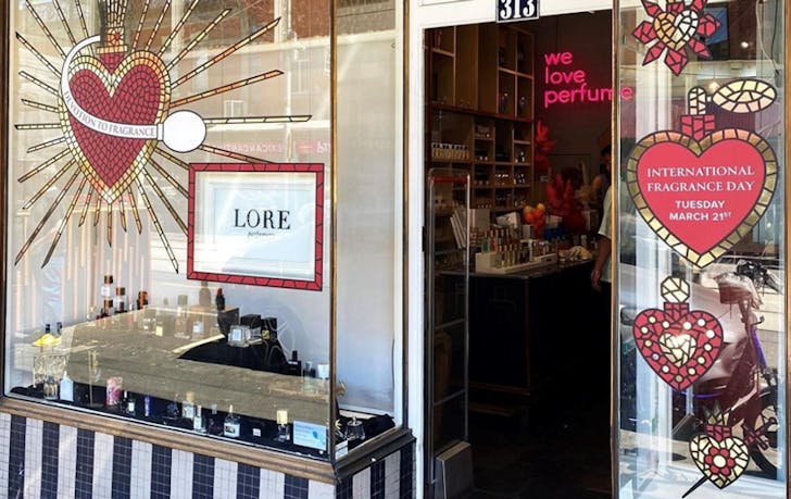 The exterior of Lore Perfumery in Fitzroy with products in the display.