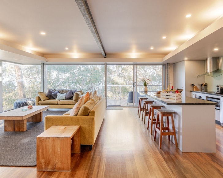 The kitchen and living space at Lorne Luxury one of the best Airbnb accommodation options Lorne