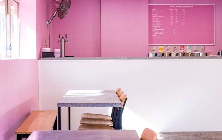 pink interior at lost palms