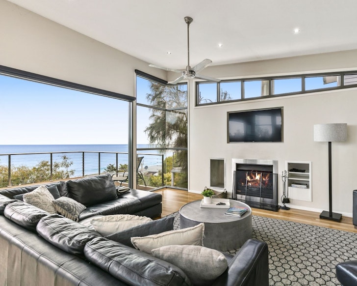 The living space with a sea view at Louttit one of the best Airbnb accommodation options Lorne