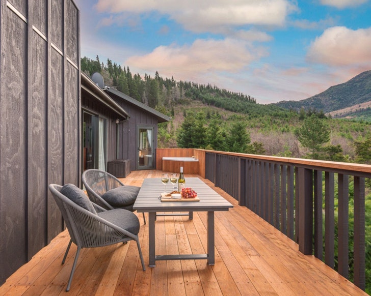The outdoor balcony at 'Love' Hanmer Couples Retreat best Hanmer Springs accommodation
