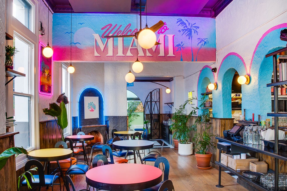 Bright interior of Neon Palms, one of Perth's best restaurants and bars reopening tonight