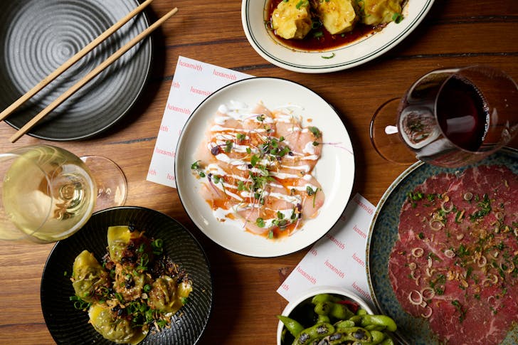 dishes laid out at Luxsmith
