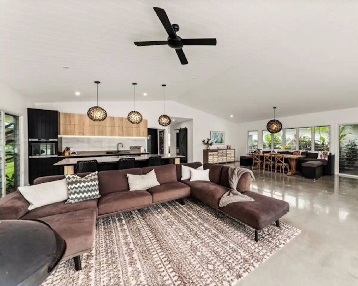 Open plan living room and kitchen