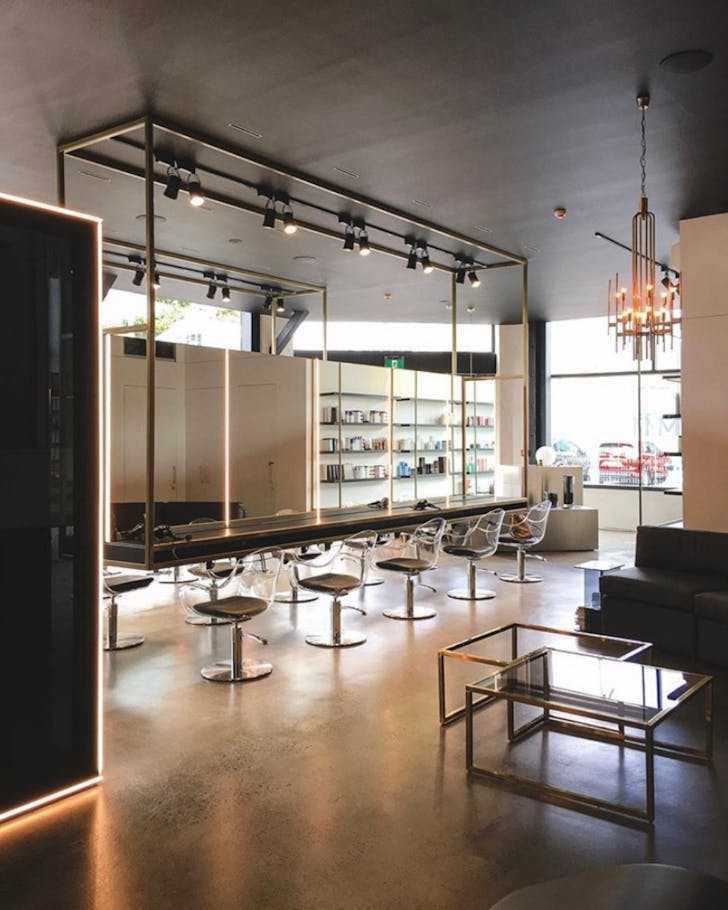 Interior of the salon highlighting the lighting and decor