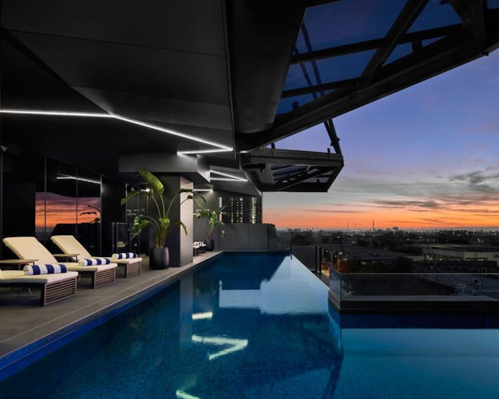 Pool with city view