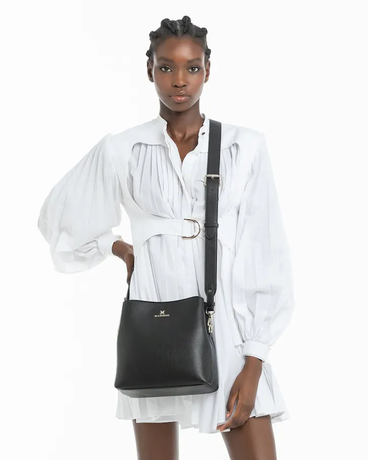Madison Accessories Joanie 3 Compartment Bucket Crossbody Bag in Black