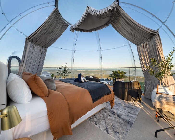 The bed with a view at Magical Dome At Petrichor Estate best tiny homes South East Queensland
