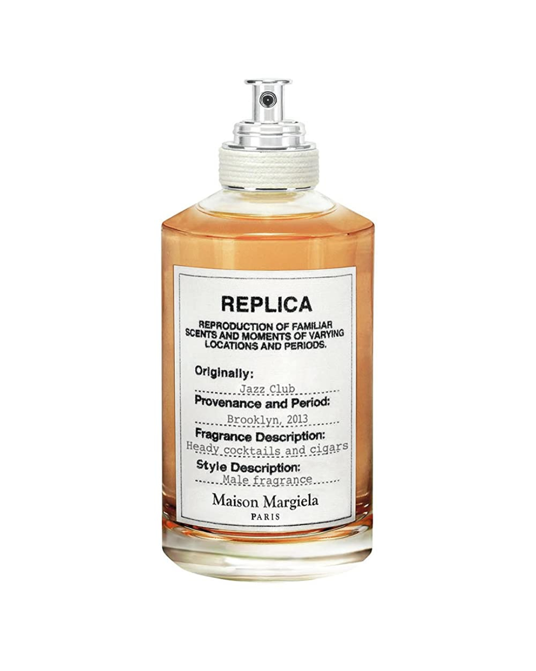 An orange bottle of Replica perfume.