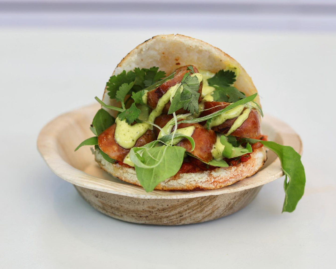 A lush-looking chorizo-stuffed arepa. 