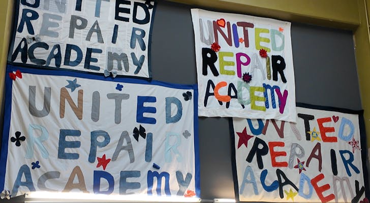  Colourful fabric signs.