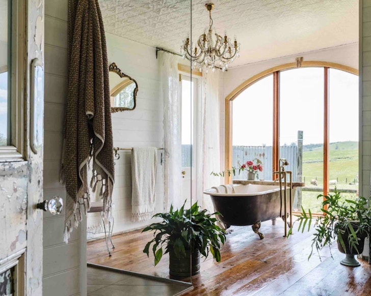 The claw foot bath with a view at Marges Cottage best farm stays Victoria