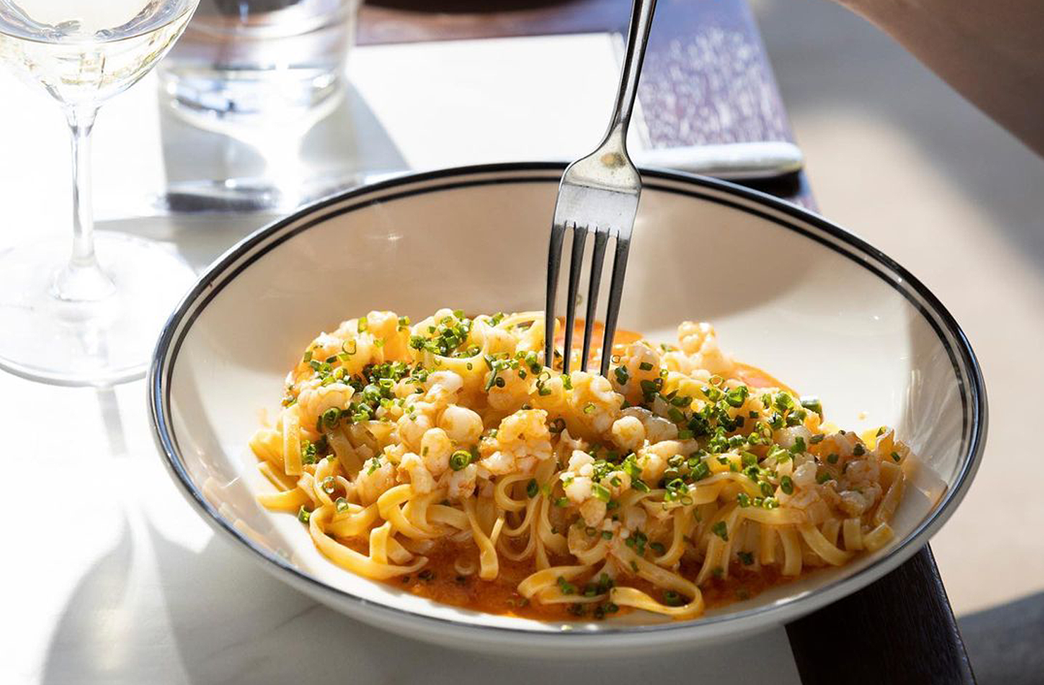 a delicate shrimp pasta dish