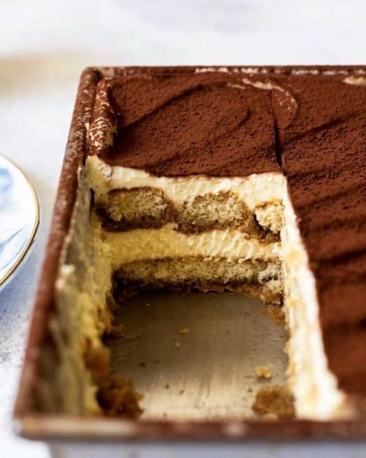 A tray of tiramisu at Mediterranean Foods, one of the best Italian restaurants in Christchurch. 