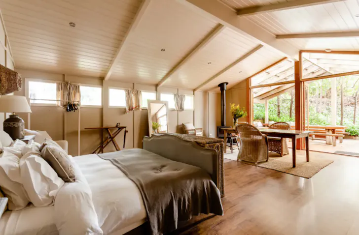 One of the bedrooms at Tussie Mussie one of the best large group Airbnbs Victoria