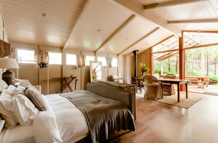One of the bedrooms at Tussie Mussie one of the best large group Airbnbs Victoria