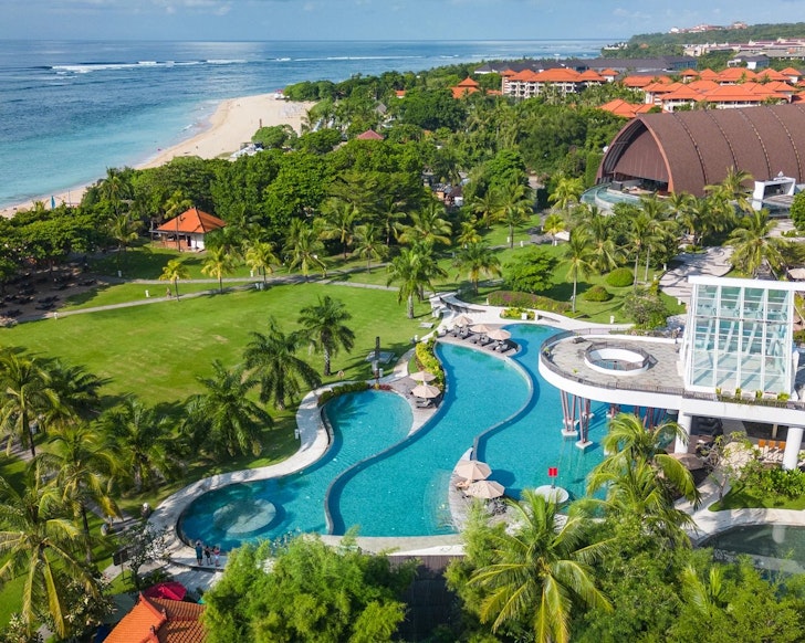 The tiered swimming pool at Merusaka Nusa Dua one of the best all-inclusive resorts Bali