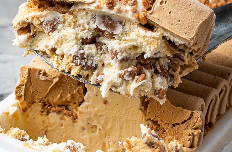 A shot of the Gaytime dessert with chocolate crumbs and ice cream.