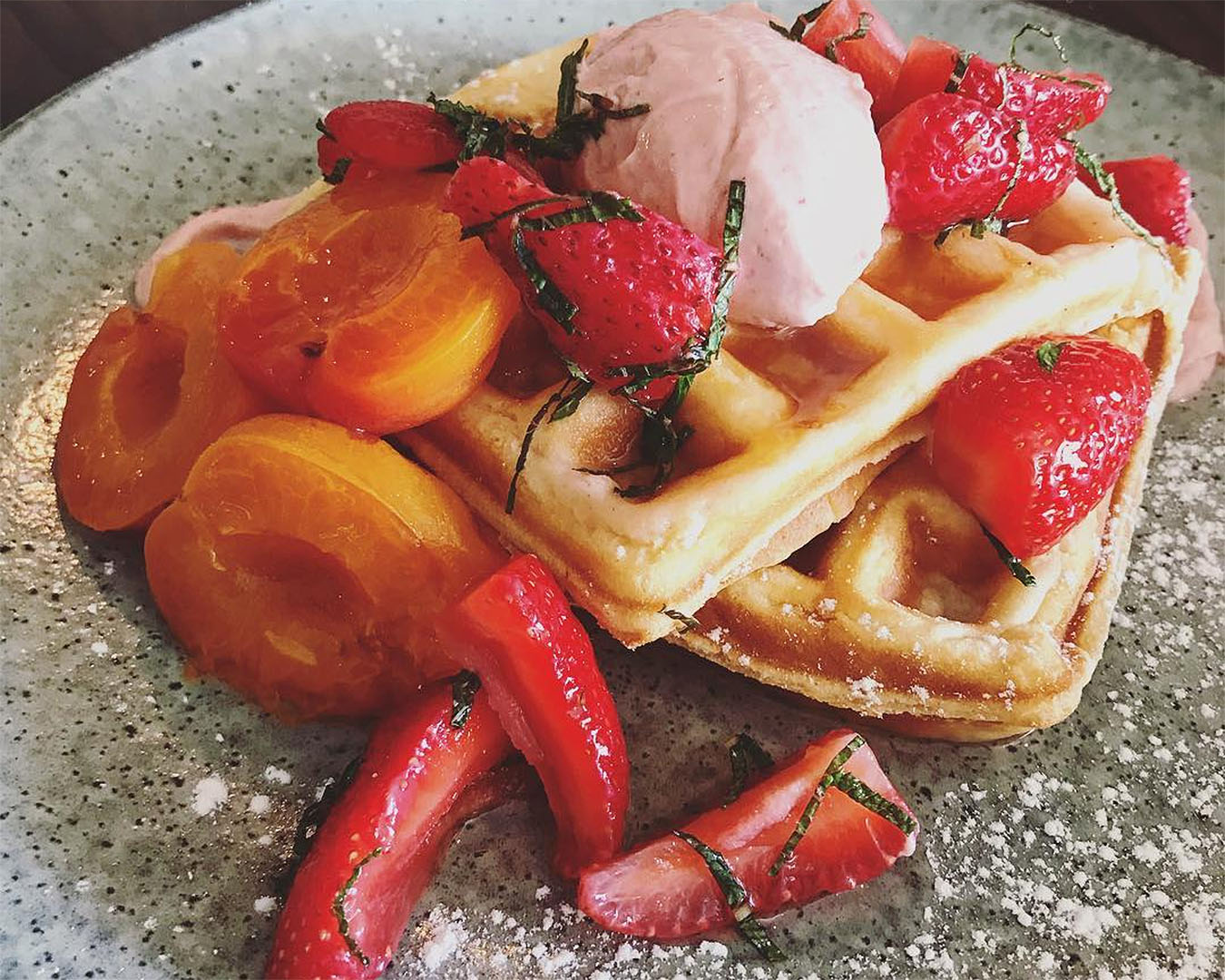 Amazing looking fruit waffles at Milk & Honey, one of the best cafes in Napier.
