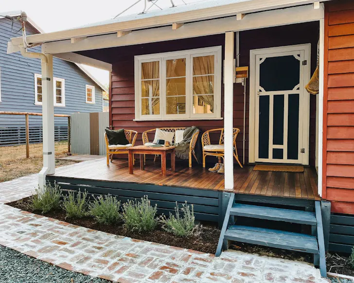 An exterior view of Millars By The Lake best WA winter cabins and cottages