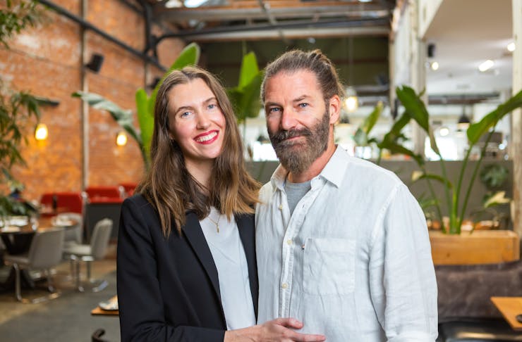 Emma and Heath Daly stand in their plant-based restaurant, Mother Fremantle.
