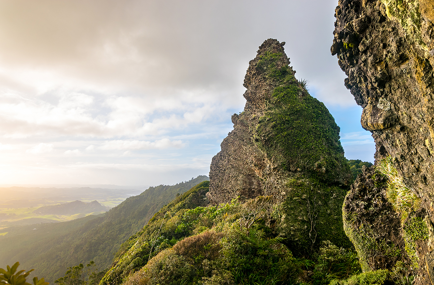 A close up view of Whangarei heads (Mount Manaia) New Zealand.