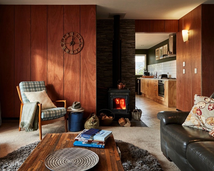 The cosy lounge at Mountain View Abode best winter cabins New Zealand