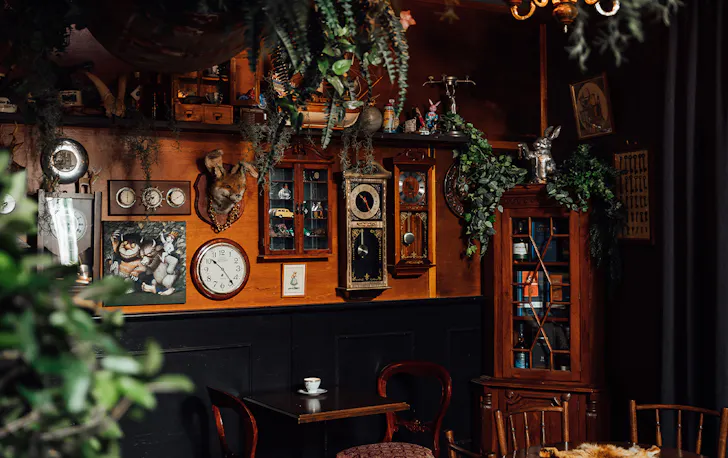 dim interior of mrs j rabbits, full of curiosities