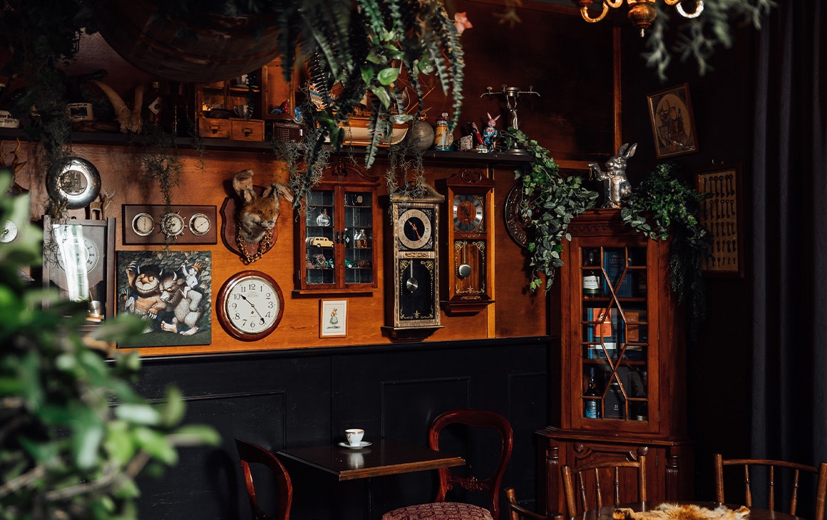dim interior of mrs j rabbits, full of curiosities