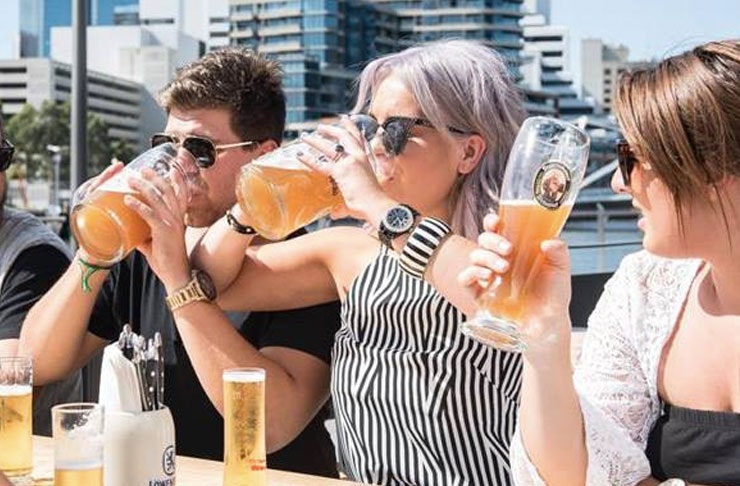 People drinking beer at Munich Brauhaus