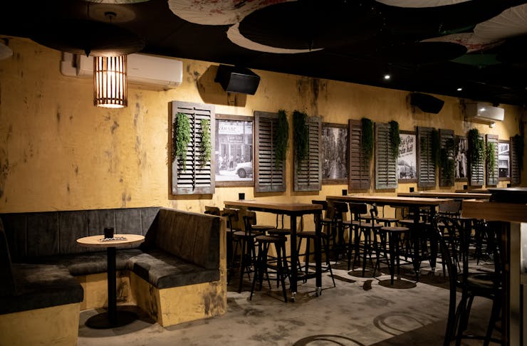 the vietnam-inspired interior of a bar