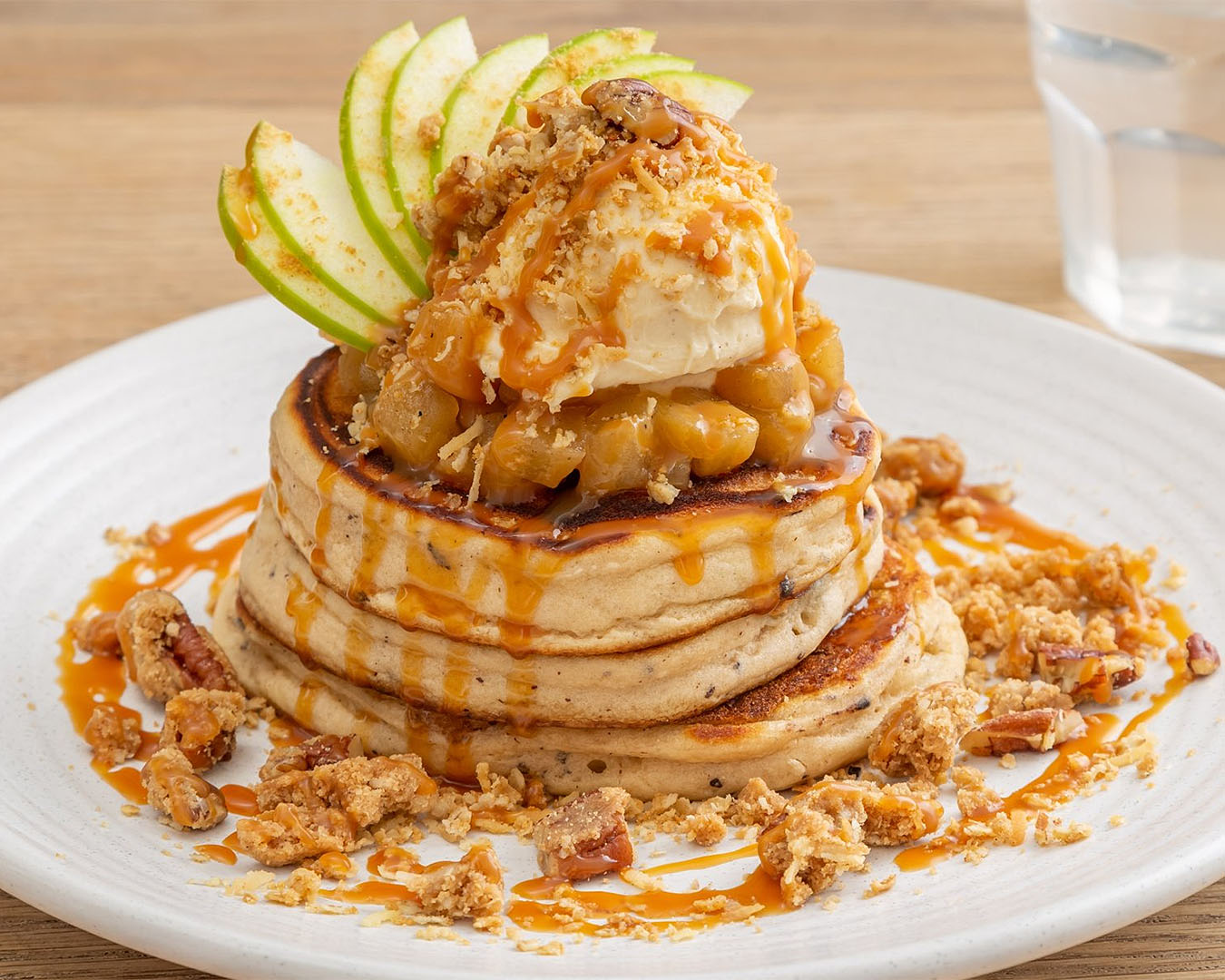 A close up of a delicious stack of pancakes at Neo Cafe and Eatery in Wellington, one of the best cafes in Wellington.